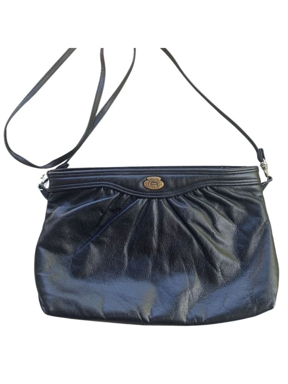 1980’s ORIGINAL ETIENNE AIGNER Pleated  Black Leather Crossbody Clutch / Purse